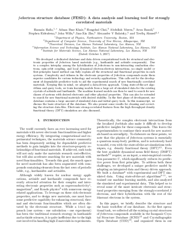 (PDF) f-electron structure database (FESD): A data analysis and ...