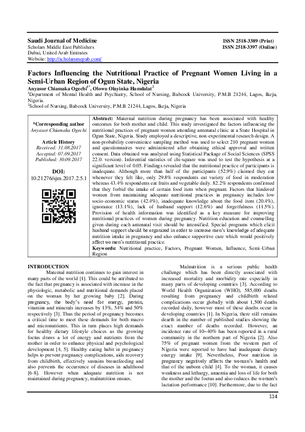 (PDF) Factors Influencing the Nutritional Practice of Pregnant Women ...