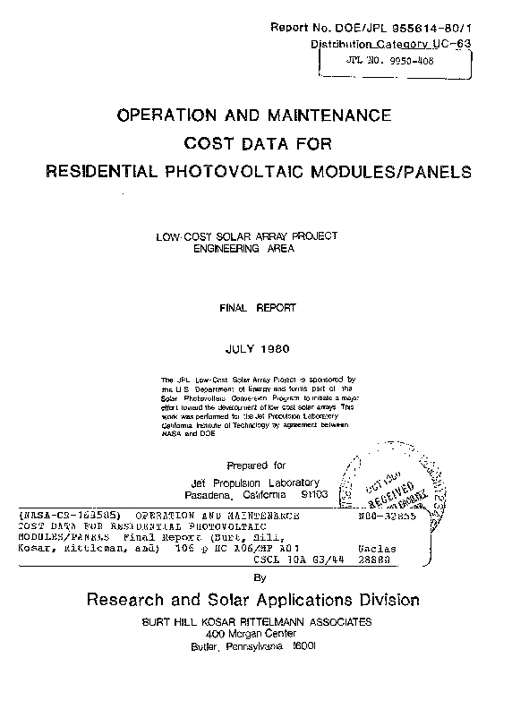 (PDF) Operation and maintenance cost data for residential photovoltaic ...