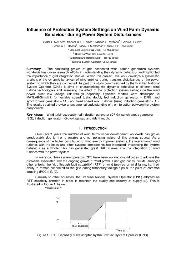 (PDF) Influence of Protection System Settings on Wind Farm Dynamic