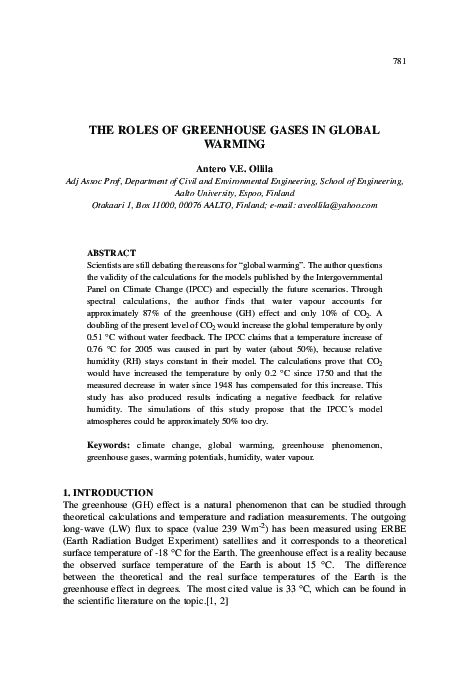 (PDF) The Roles of Greenhouse Gases in Global Warming