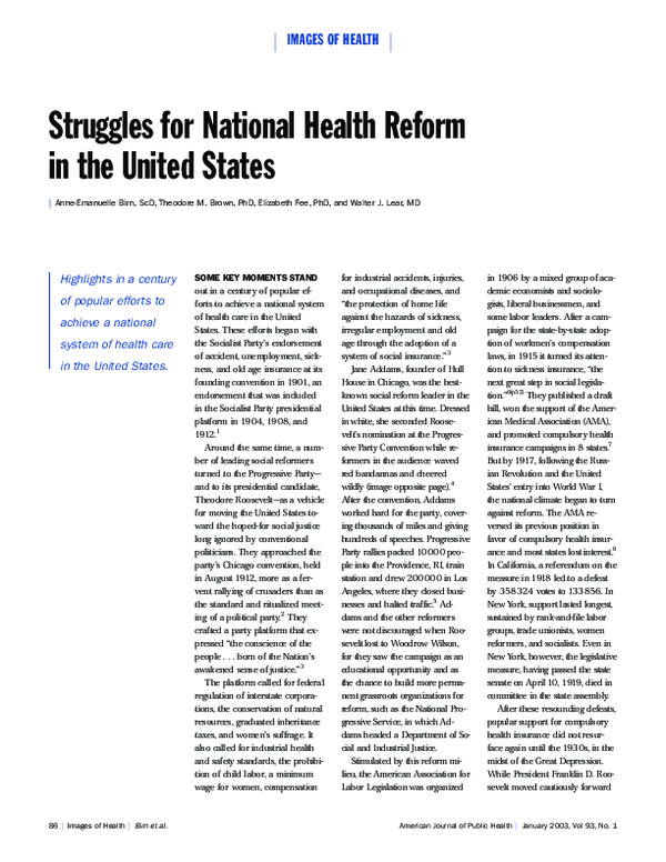 (PDF) Struggles for National Health Reform in the United States