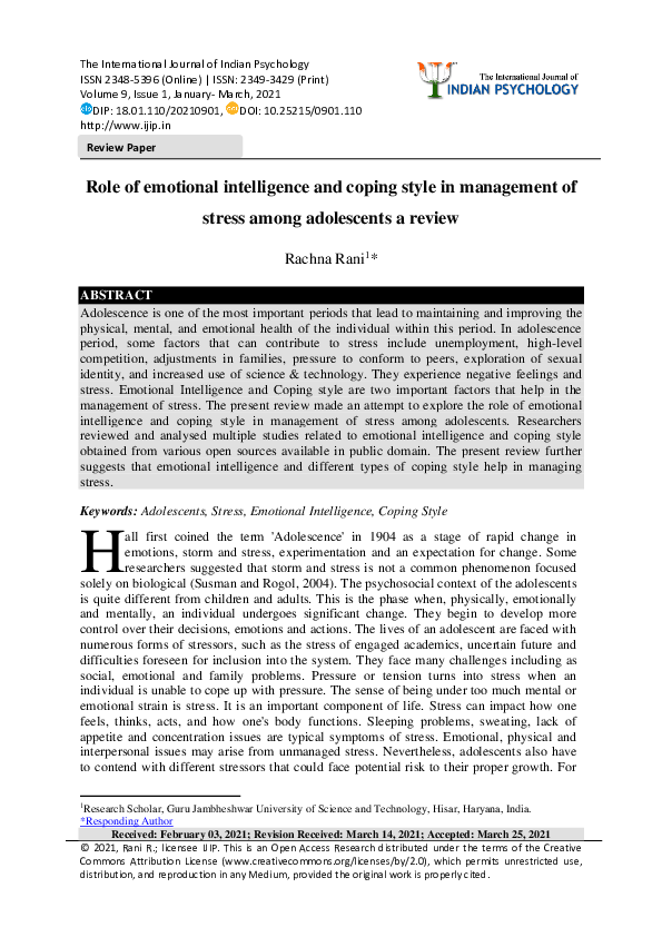 (PDF) Role of emotional intelligence and coping style in management of ...