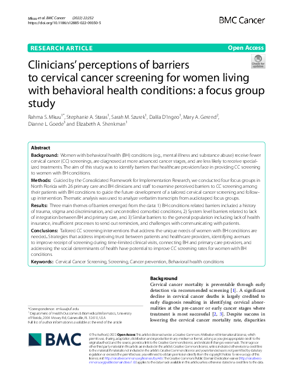 (PDF) Clinicians' perceptions of barriers to cervical cancer screening ...