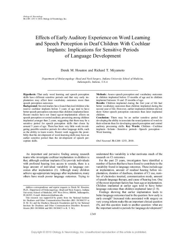 (PDF) Effects of Early Auditory Experience on Word Learning and Speech ...