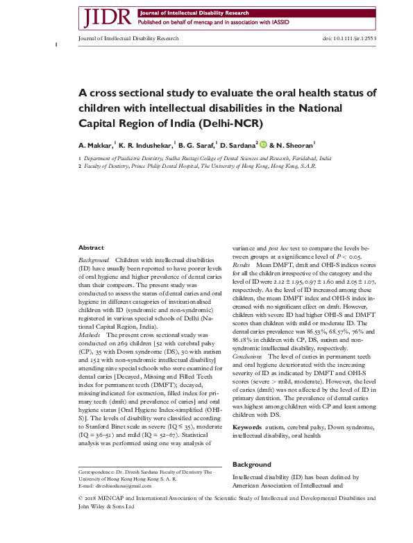 (PDF) A cross sectional study to evaluate the oral health status of ...