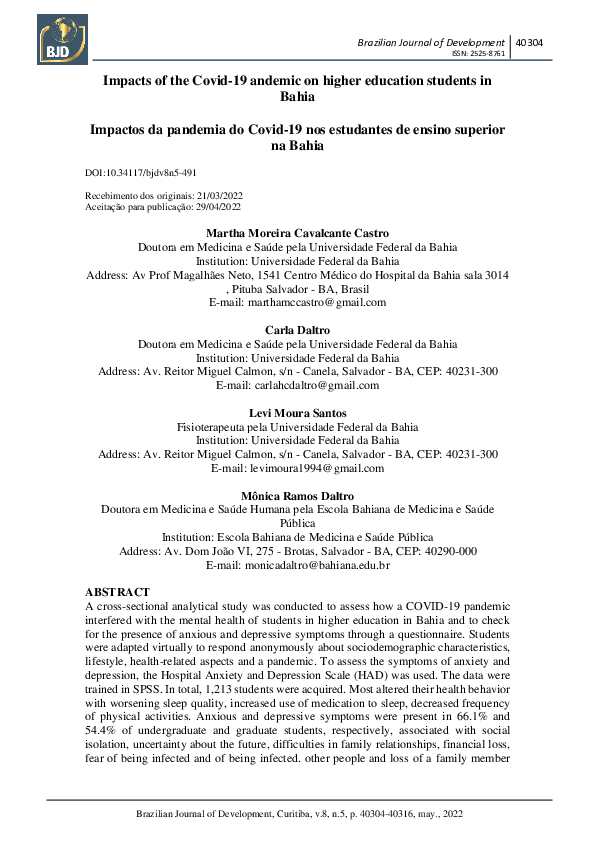 (PDF) Impacts of the Covid-19 andemic on higher education students in ...