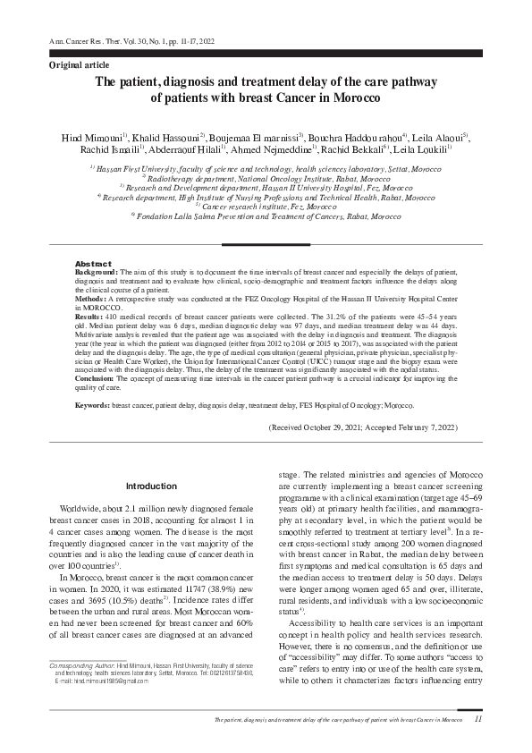 (PDF) The patient, diagnosis and treatment delay of the care pathway of ...