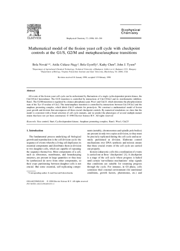 (PDF) Mathematical model of the fission yeast cell cycle with ...