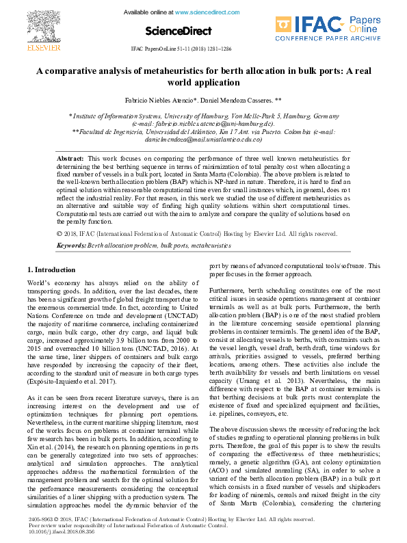 (PDF) A comparative analysis of metaheuristics for berth allocation in ...