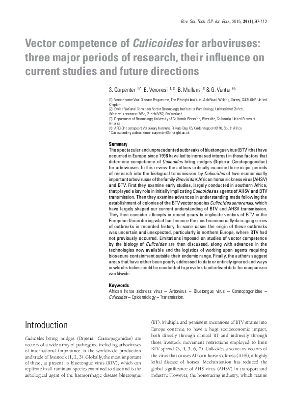 (PDF) Vector competence of Culicoides for arboviruses: three major ...
