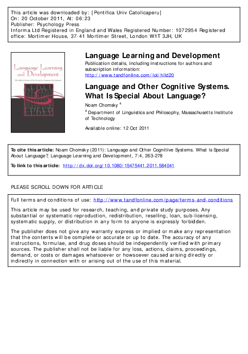 (PDF) Language and Other Cognitive Systems. What Is Special About Language?