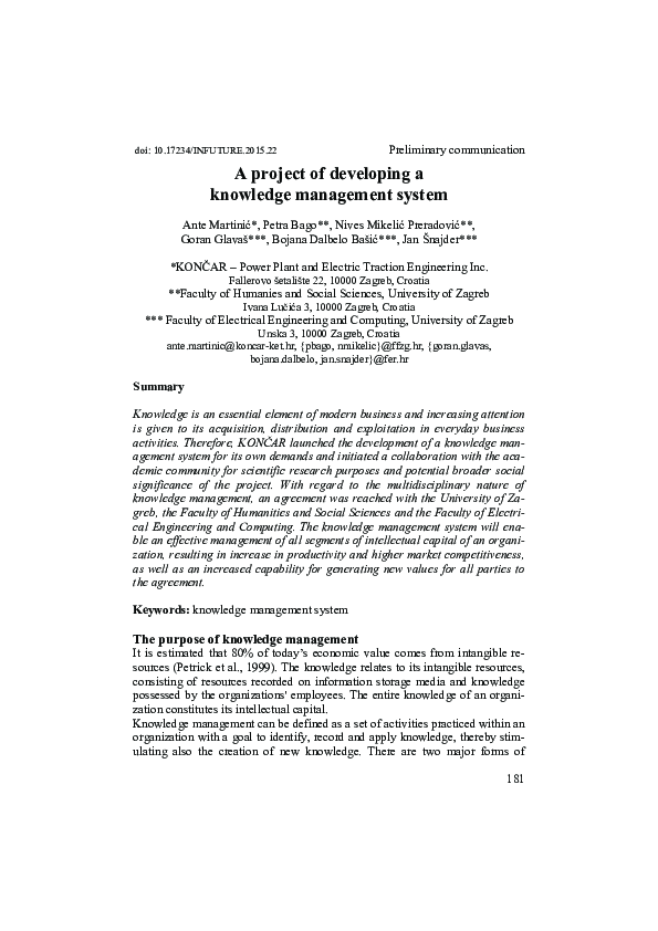 (PDF) A project of developing a knowledge management system