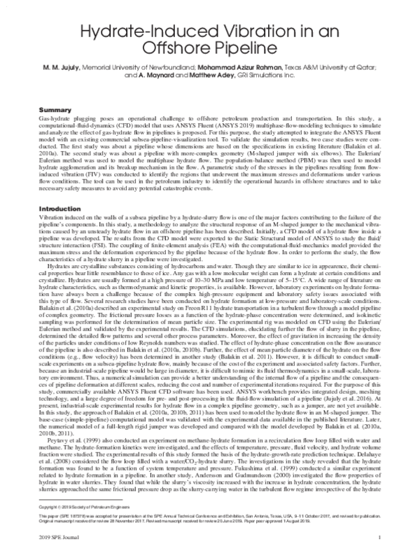 (PDF) Hydrate Induced Vibration in an Offshore Pipeline