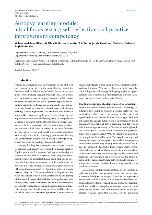 (PDF) Autopsy learning module: a tool for assessing self-reflection and ...