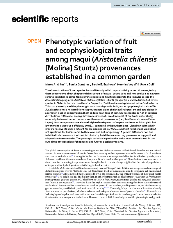 (PDF) Phenotypic variation of fruit and ecophysiological traits among ...