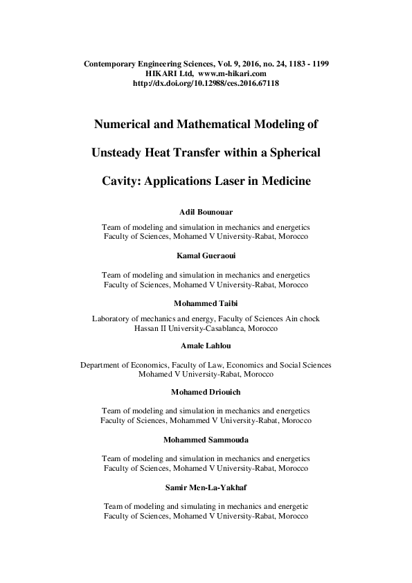 (PDF) Numerical and mathematical modeling of unsteady heat transfer ...
