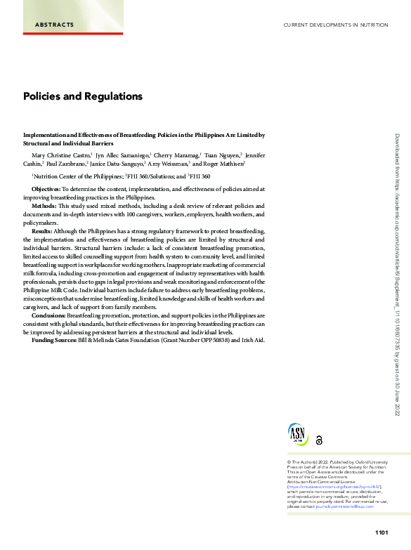 (PDF) Implementation and Effectiveness of Breastfeeding Policies in the