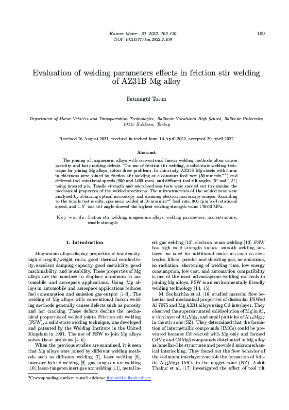 (PDF) Evaluation of welding parameters effects in friction stir welding ...