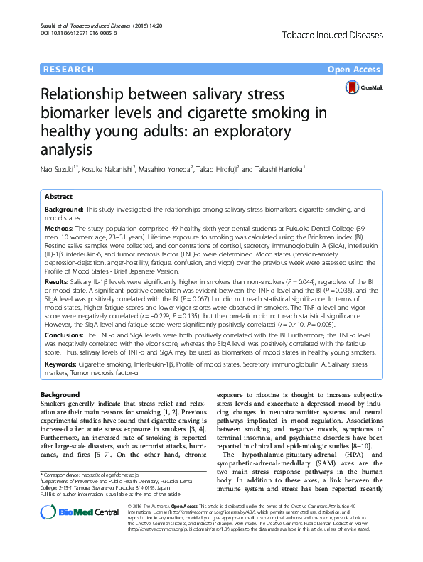 (PDF) Relationship between salivary stress biomarker levels and ...