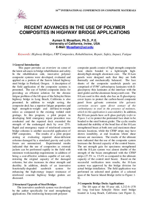 (PDF) Recent Advances in the Use of Polymer Composites in Highway ...