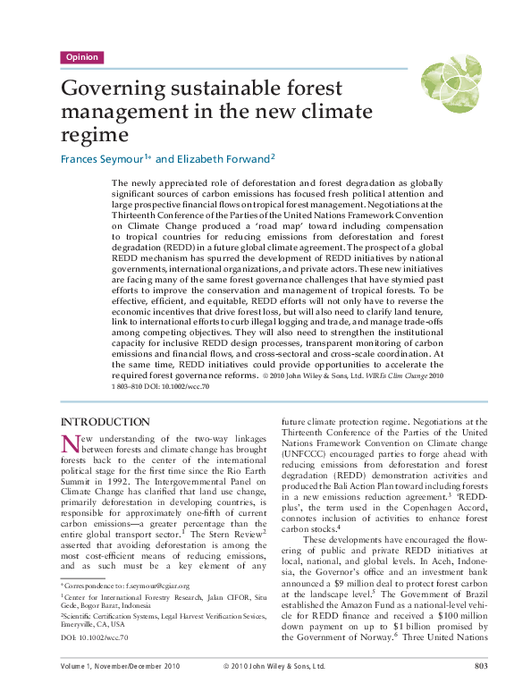(PDF) Governing sustainable forest management in the new climate regime