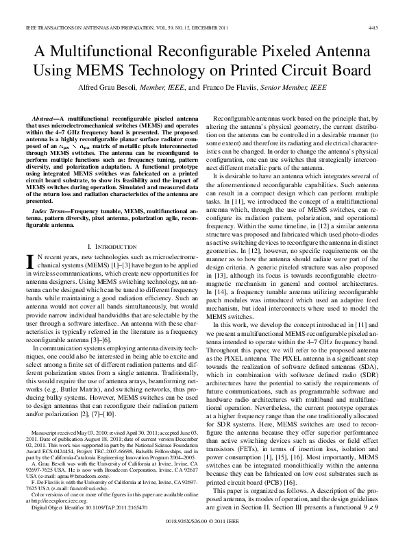 (PDF) A Multifunctional Reconfigurable Pixeled Antenna Using MEMS ...