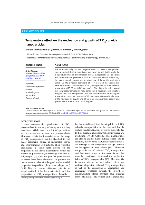 (PDF) Temperature effect on the nucleation and growth of TiO2 colloidal ...