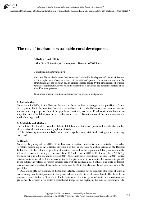(PDF) The role of tourism in sustainable rural development: A multiple ...