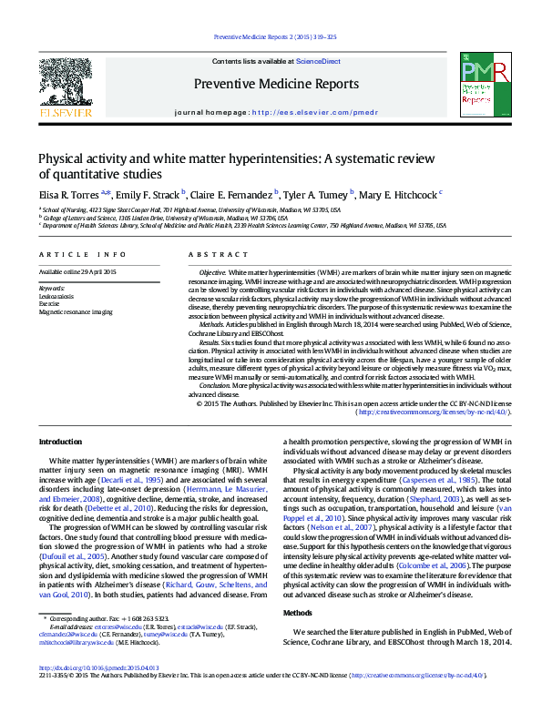 (PDF) Physical activity and white matter hyperintensities: A systematic ...
