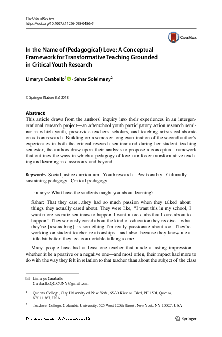 (PDF) In the Name of (Pedagogical) Love: A Conceptual Framework for ...
