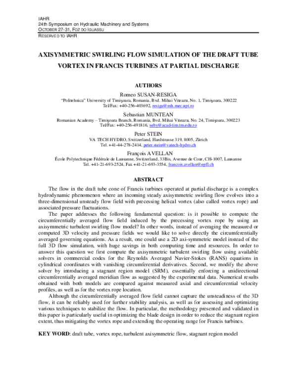 (PDF) Axisymmetric Swirling Flow Simulation of the Draft Tube Vortex in ...