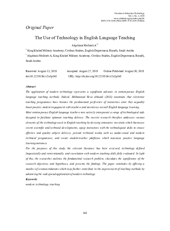 (PDF) The Use of Technology in English Language Teaching