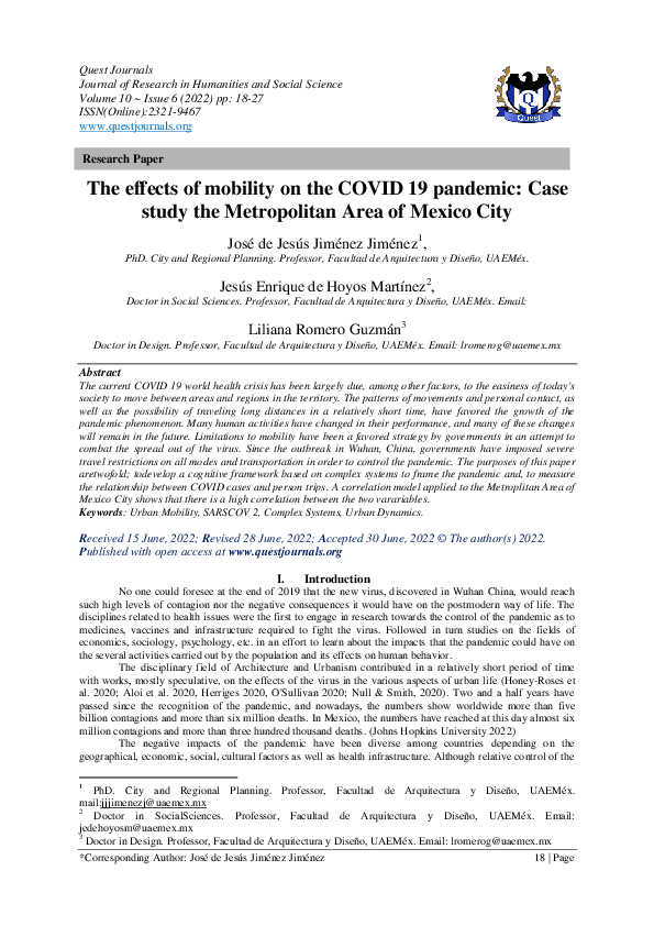 (PDF) The effects of mobility on the COVID 19 pandemic: Case study the ...