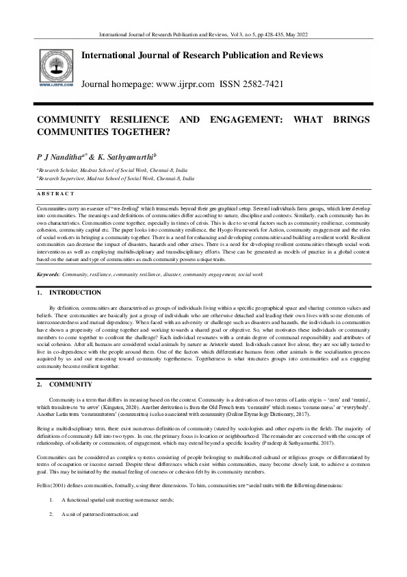 (PDF) Community Resilience and Engagement: What Brings Communities ...