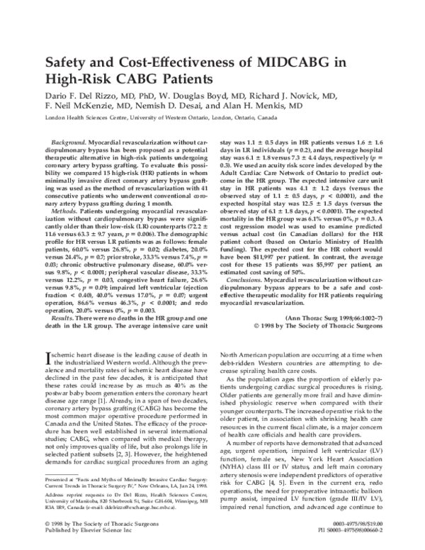 (PDF) Safety and cost-effectiveness of MIDCABG in high-risk CABG patients
