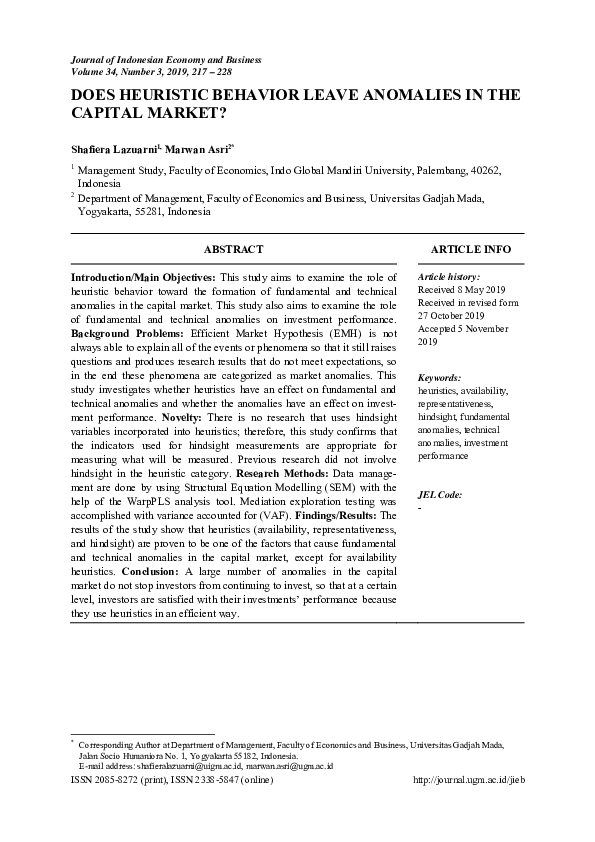(PDF) Does Heuristic Behavior Leave Anomalies in the Capital Market?
