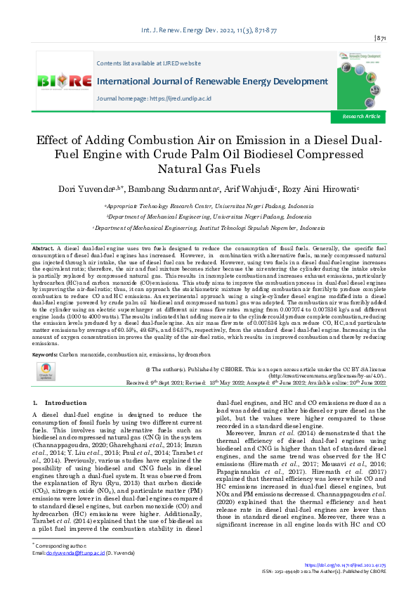 (PDF) Effect of Adding Combustion Air on Emission in a Diesel Dual-Fuel ...