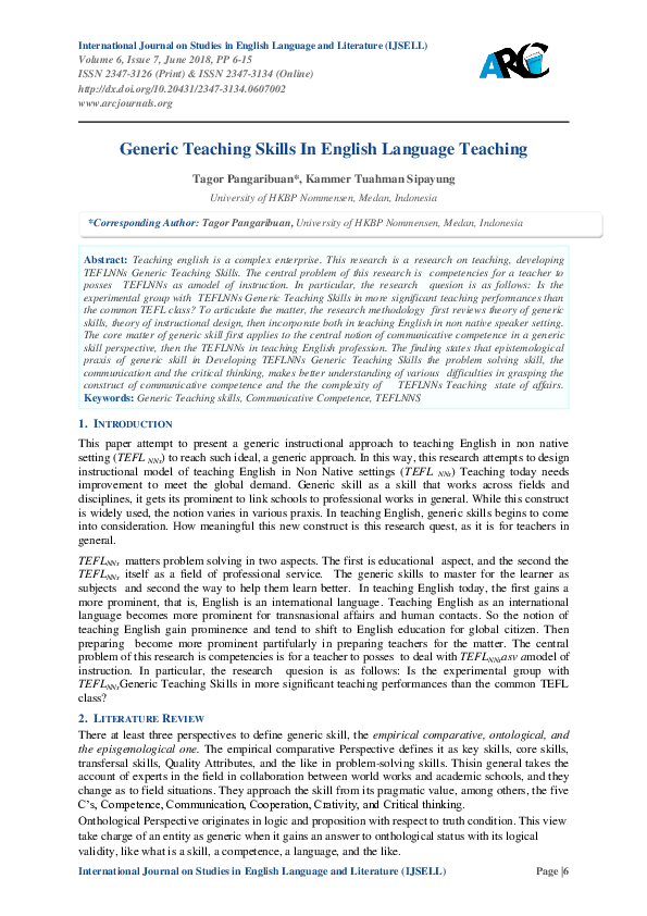 Pdf Generic Teaching Skills In English Language Teaching