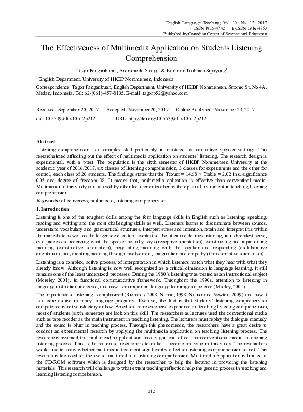 (PDF) The Effectiveness of Multimedia Application on Students Listening ...
