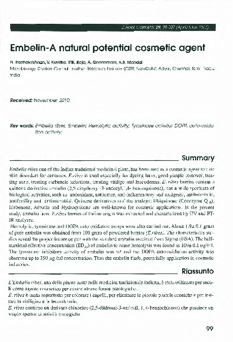 (PDF) Embelin. A natural potential cosmetic agent