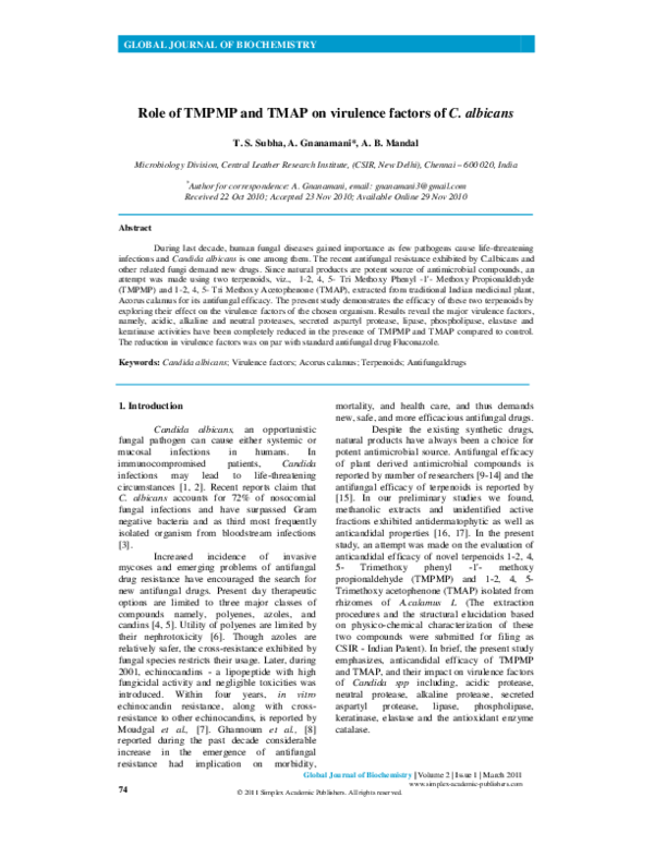(PDF) Role of TMPMP and TMAP on virulence factors of C. albicans