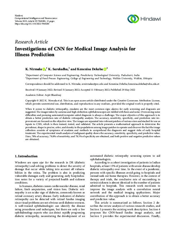 (PDF) Investigations of CNN for Medical Image Analysis for Illness ...