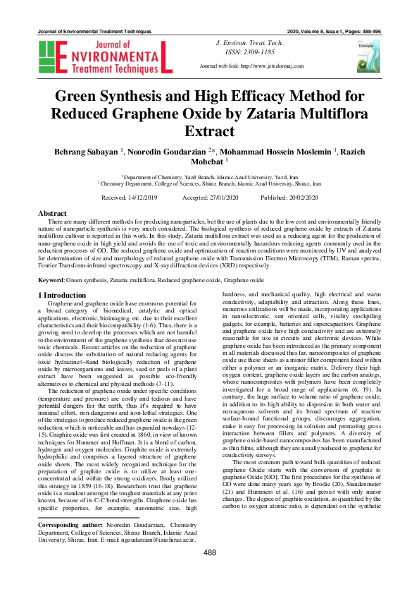 (PDF) Green Synthesis and High Efficacy Method for Reduced Graphene ...