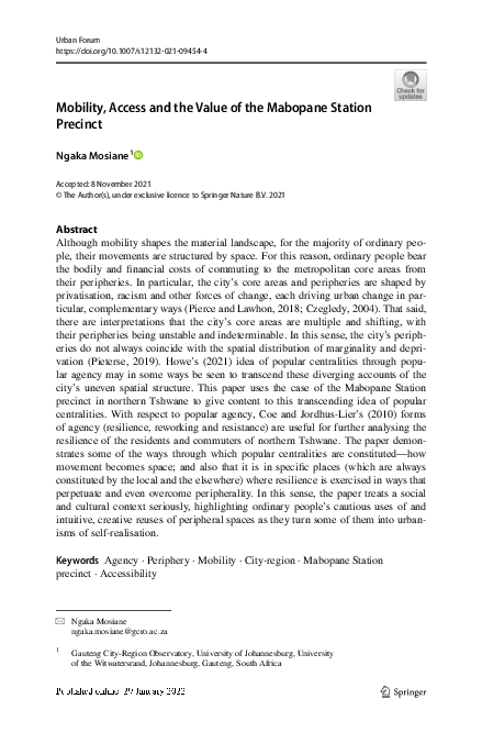 (PDF) Mobility, Access and the Value of the Mabopane Station Precinct