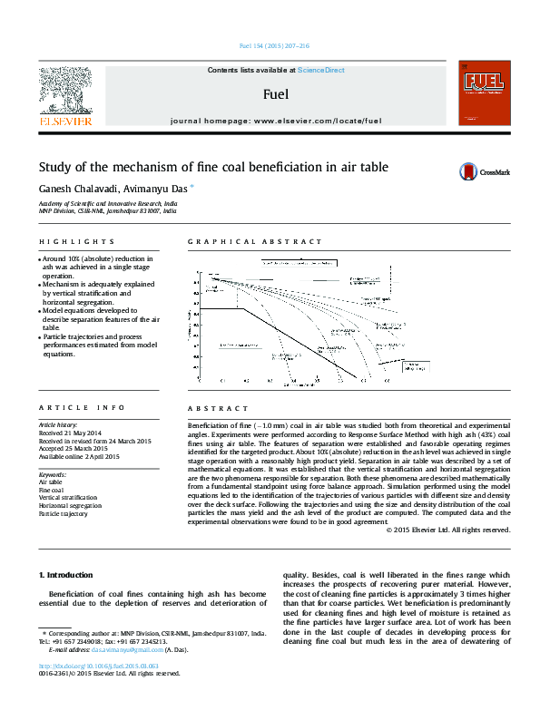 (PDF) Study of the mechanism of fine coal beneficiation in air table