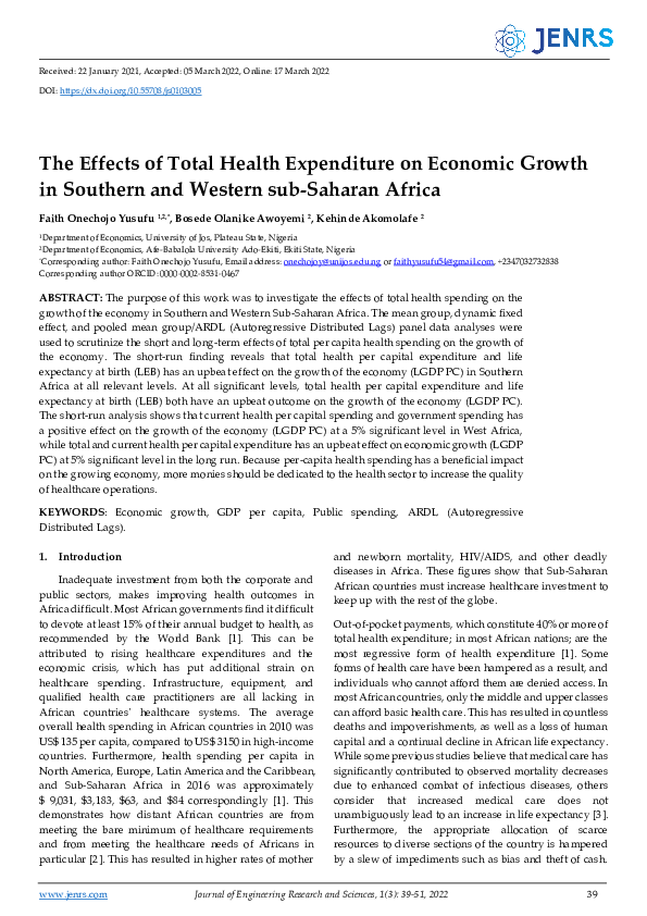 (PDF) The Effects of Total Health Expenditure on Economic Growth in ...