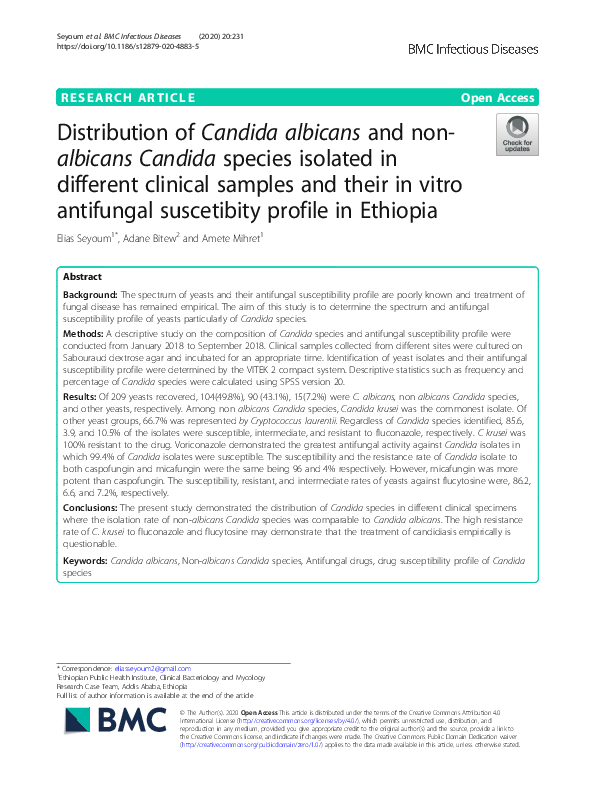 (PDF) Distribution of Candida albicans and non-albicans Candida species ...