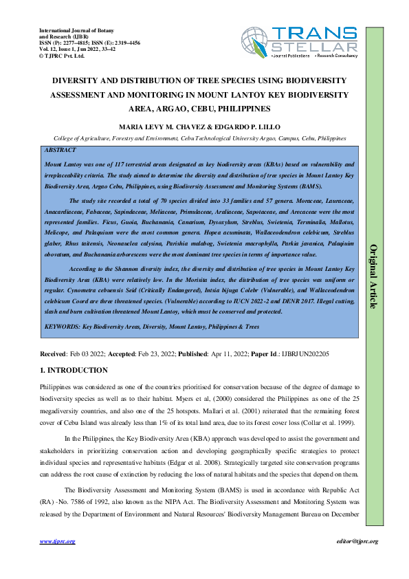 (PDF) DIVERSITY AND DISTRIBUTION OF TREE SPECIES USING BIODIVERSITY ...