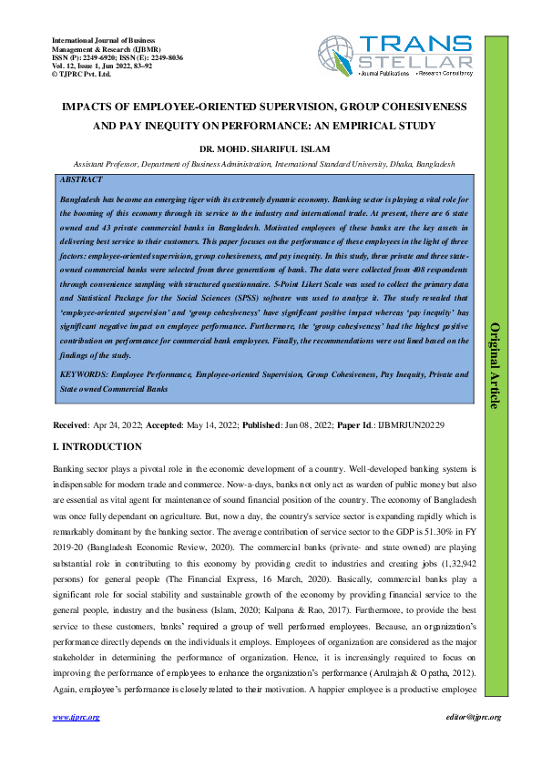 (PDF) IMPACTS OF EMPLOYEE-ORIENTED SUPERVISION, GROUP COHESIVENESS AND ...